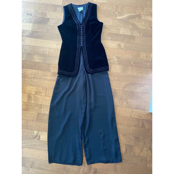 Vintage Ann Taylor Dressy Hoilday Black Velvet Vest Jumpsuit size 6 - Picture 9 of 12